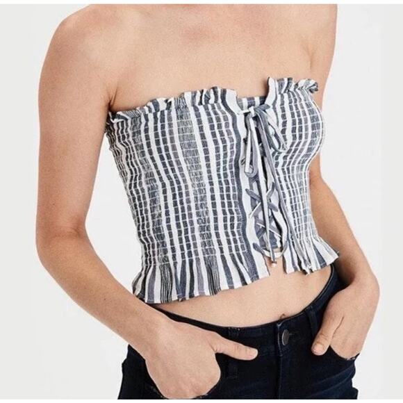 American Eagle Outfitters Women’s Strapless Front Tie Striped Tube Top Medium - Picture 1 of 6